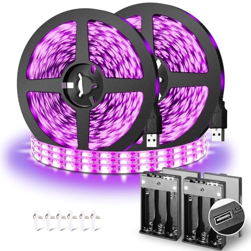THECHAM 16.4ft Black Lights Strip Battery Operated, USB Blacklight Strip for Glow Party, 385-400nm Black Lights for Bedroom Indoor Halloween Birthday Decor Uranium Glass Tapestry Poster