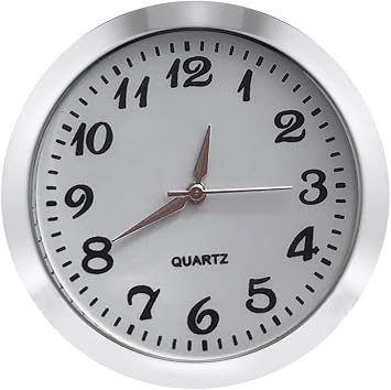 Mini Clock Insert 1.8 Inch 45 mm Round Quartz Movement Miniature Clock White Dial Silver Tone Bezel Arabic Numerals Fit 1.6 Inch 40 mm Diameter Hole