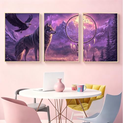 Cadeau pour anniversaire & Noel tableau loup abstrait triptyque HD