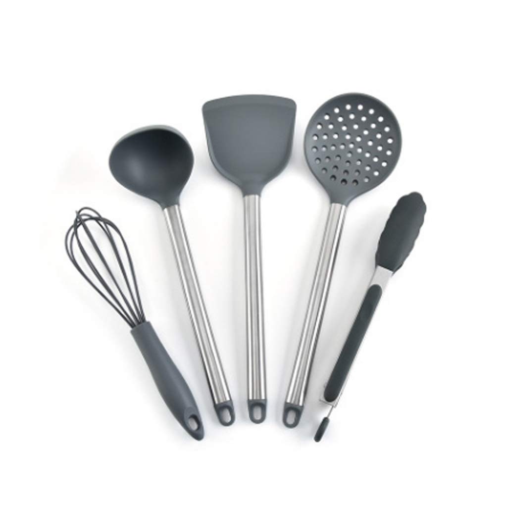Juego de Utensilios de Cocina de Silicona, Mango de Tubo de Acero Inoxidable, Juego de Herramientas de Cocina de Cinco Piezas, Cuchara de espátula Antiadherente para cocinar (Color: C) (A)