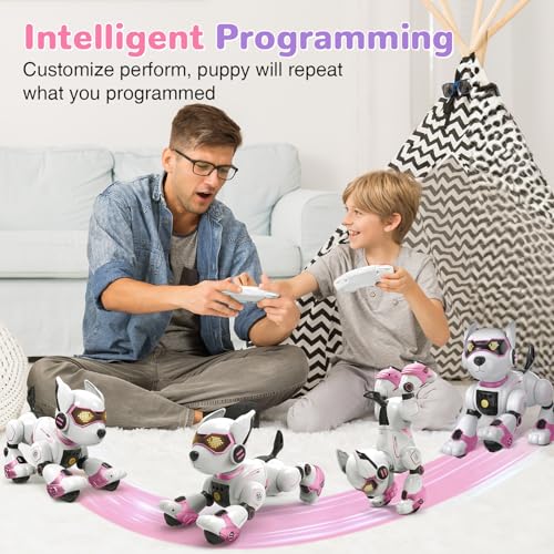 PRANITE Roboter Hund, Programmierbarer Roboterhund Kinder Ferngesteuerter Spielzeug, Wiederaufladbar, Tierimitation, Sprachsteuerung, Gestensteuerung, Musik, Tanz, für Jungen Mädchen