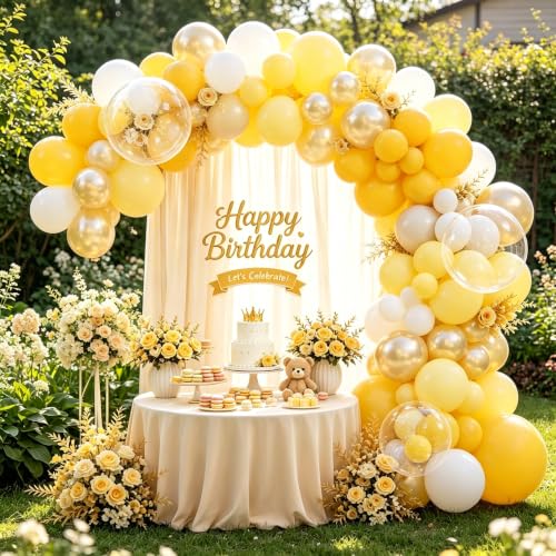 Image of Yellow Balloon Arch Kit, Sand White,Clear Balloons,129 Pcs