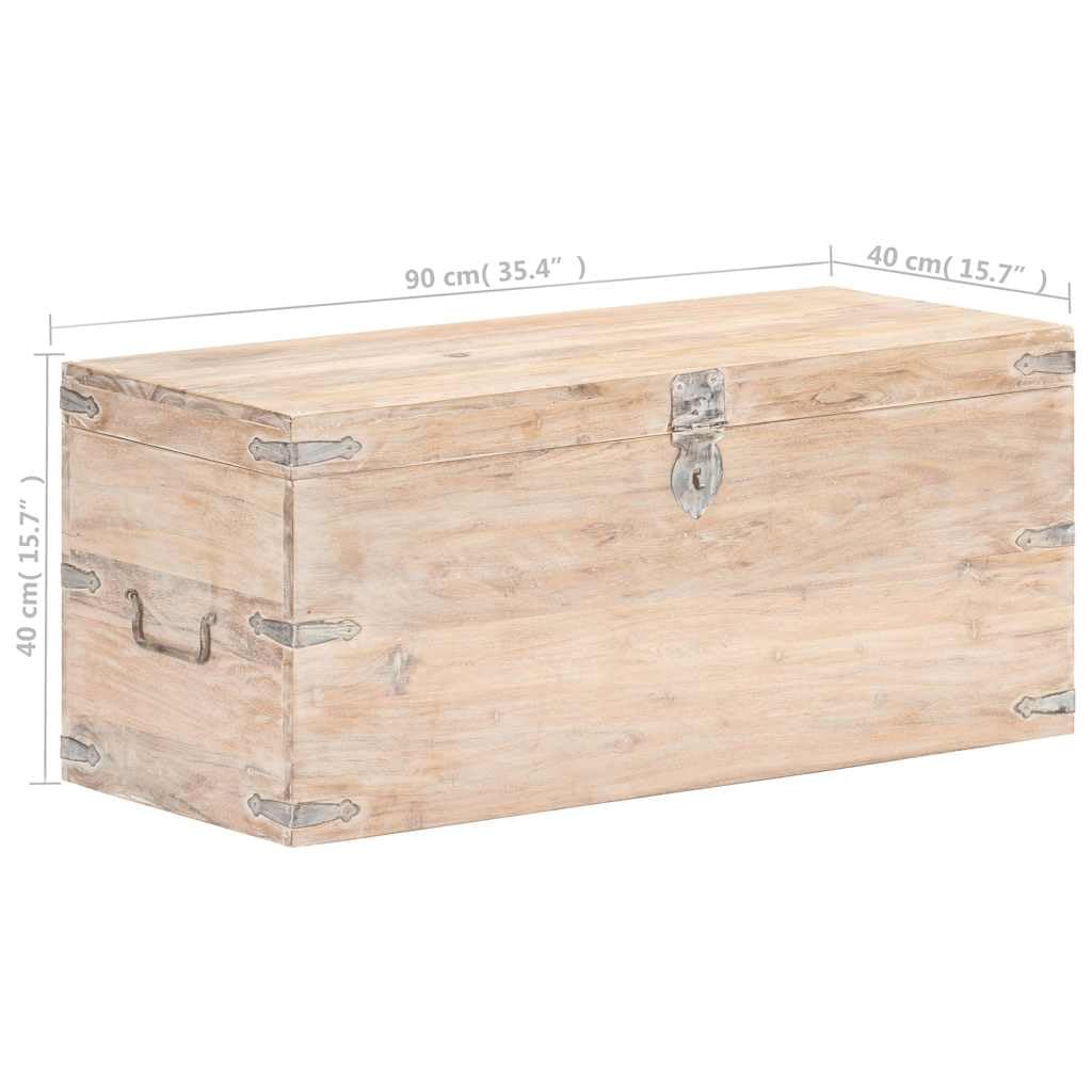 Baule in legno massello di acacia, 90 x 40 x 40 cm, colore: bianco