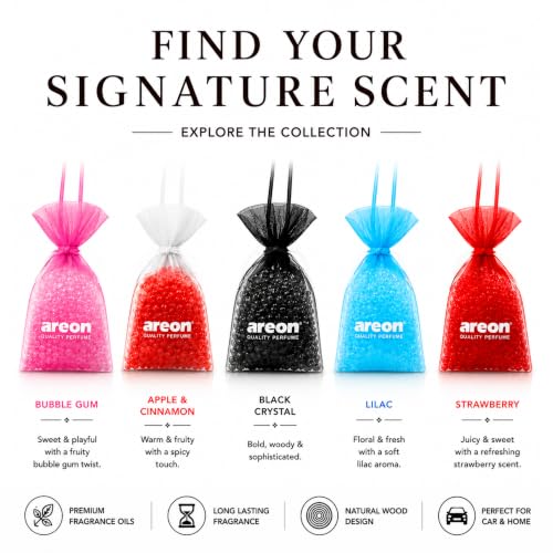 Image of AREON Pearls Strawberry Car Air Freshener - Hanging Odor Eliminator for Car Home Office - Long Lasting Quality Perfume Fragrance Beads - Fresh Fruity Strawberry Scent Air Freshener (Pack of 3)