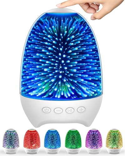 Product Image of the Aiscool Night Light Bluetooth Speaker, 3D Glass Fireworks Lamp with Touch Control, 7 Colors & Gradient Mode, Rechargeable Bedside Light for Bedroom, Gift for Kids, Teens & Adults (Galaxy White)