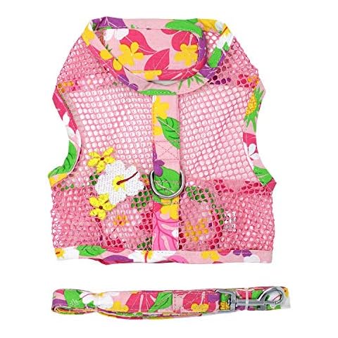 DOGGIE DESIGN Cool Mesh Dog Harness with Leash Pink Hawaiian Floral (Small) Cover