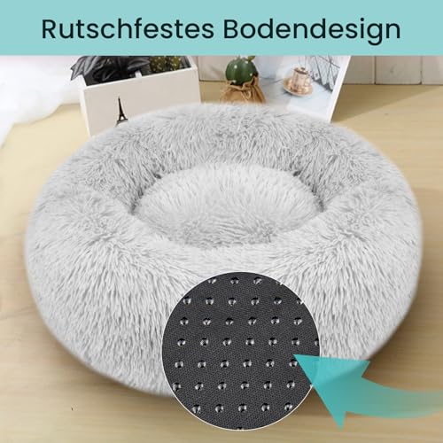 OKPOW Rundes Wolke 7 Hundebett - Waschbar Welpenbett Fuer Kleine Hunde - Flauschig Anti Angst Katzenbett Comfy - Donut Kuscheliges Haustierbett Plüsch