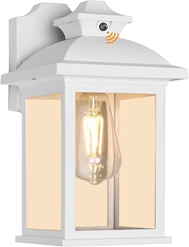 FUDESY Faroles de pared para exteriores con sensor de anochecer a amanecer, aplique de pared exterior con enchufe E26, bombilla de filamento Edison