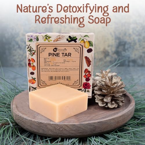 Image of Naturalis Pine Tar Soap - Handmade Cold Pressed Soap Infused with Pine Tar Oil - Natural, Luxury Soap for Deep Skin Nourishment, Moisturizing and Refreshing, 100g Pack of 2.