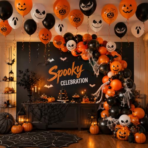 Image of Halloween Party Balloons 12Inch Black Orange Ghost Spooky Balloon