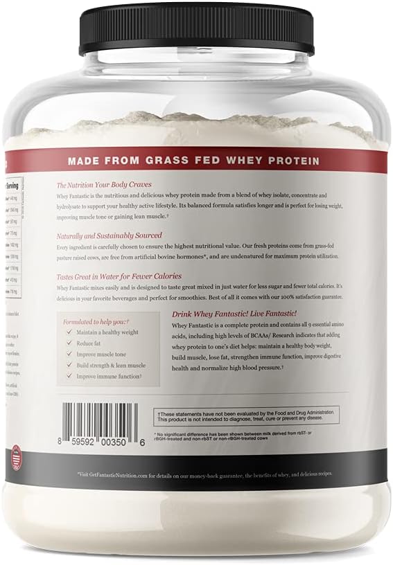 Whey Fantastic Unflavored - 100% Natural Grass Fed Whey Protein Powder - Unique 3-Whey Blend of Whey Isolate, Concentrate & Hydrolysate Provides 25g of Protein per Serving - 5lb - 72 Servings