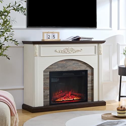 Image of 23 inch Electric Fireplace Insert with Realistic Logs Flames, Overheating Protection,1400W Faux Electric Fireplace Heater with Remote Control, Adjustable Heater for Bedroom