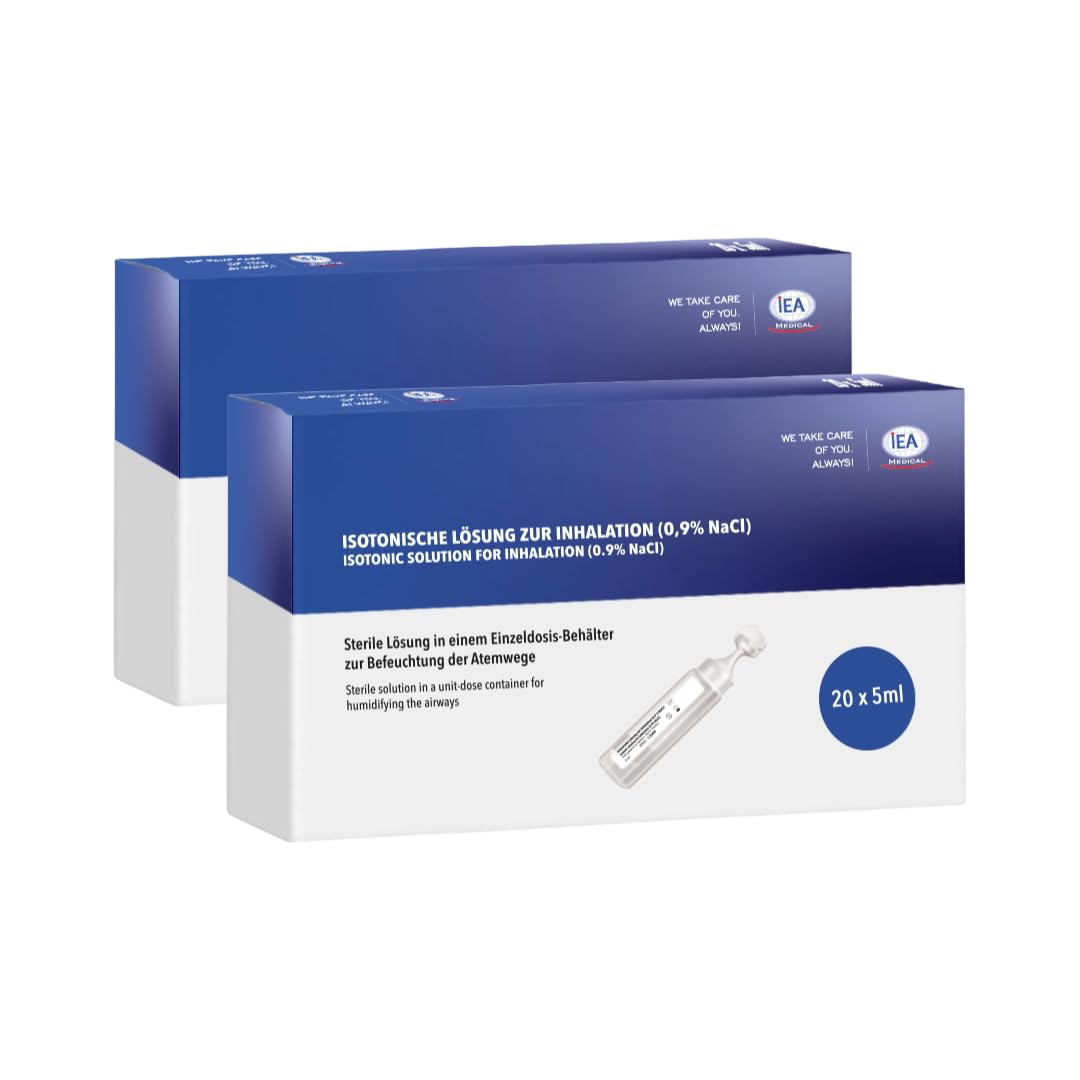 IEA Medical – Kochsalzlösung zum Inhalieren 2er Set 0,9% NaCl (20×5 ml) | sterile Inhalationslösung für Vernebler, isotonisch, konservierungsfrei, 2 Stück