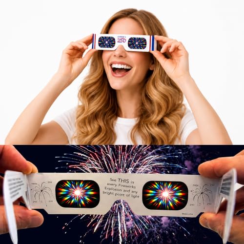 American Paper Optics America 250 Holiday Specs 3D Fireworks Glasses 12pk Assorted - Patriotic Diffraction Glasses for Americas 250th Anniversary - Turn Fireworks into Dazzling Multi-Point Displays