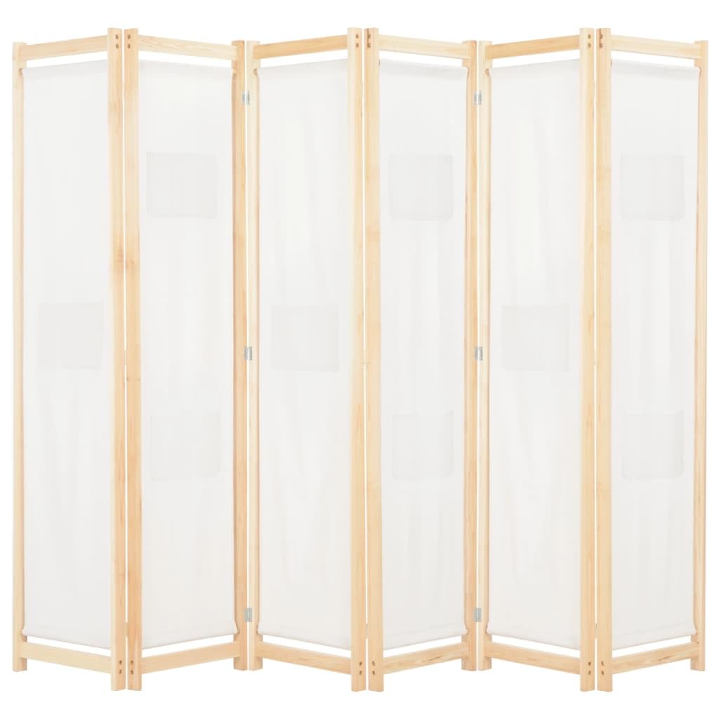 vidaXL Biombo Divisor de 6 Paneles de Tela Decoración Hogar Casa Jardín Bricolaje Salón Comedor Ambientes Habitaciones Separador 240x170x4 cm Crema