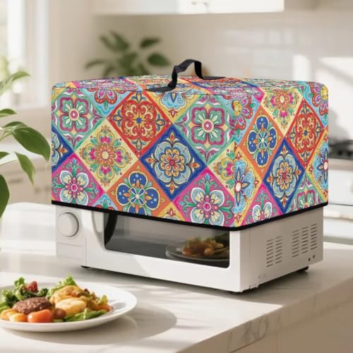 Image of Microwave Oven Cover Dust-Proof Small Kitchen Appliance Protector Air Fryer Toaster Oven Cover Kitchen Baking Accessories, L, 20.9 x 15.7 x 12.4 Inches, Colorful Ethnic Floral