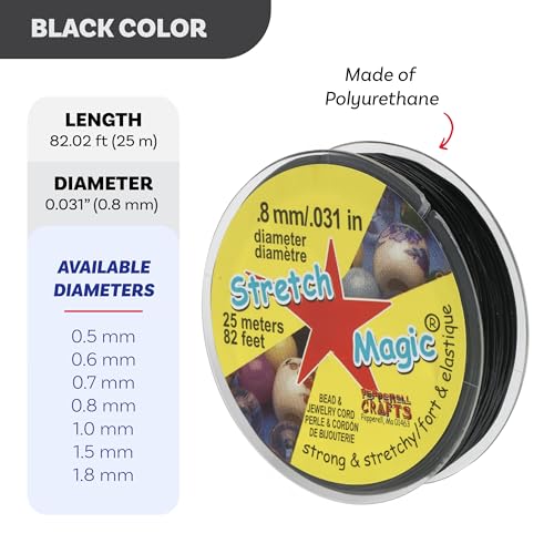 Image of Stretch Magic Elastic Beading Cord - Black Color, 0.8mm in Diameter, 25-Meter (82 ft) - Easy to Knot, Strong & Stretchy String for Making Beaded Jewelry