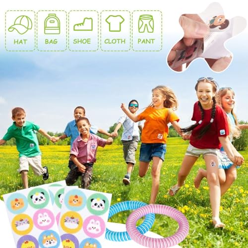 Image of 144 pcs Mosquito Repellent Patches, Mosquito Stickers for Kids Cloth, Mosquito Patches, Outdoor Adventures and Daily School Protection, Patches with 2 Wristbands and Cute Animal Designs