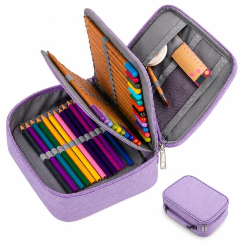 Estojo Escolar Box Jumbo Grande Capacidade Organizador Divisórias Impermeável Com Alça E Elastico Para 72 Canetas Lápis Nylon Feminino Masculino Zíper Adulto Infantil Juvenil Reforçado (Lilás)