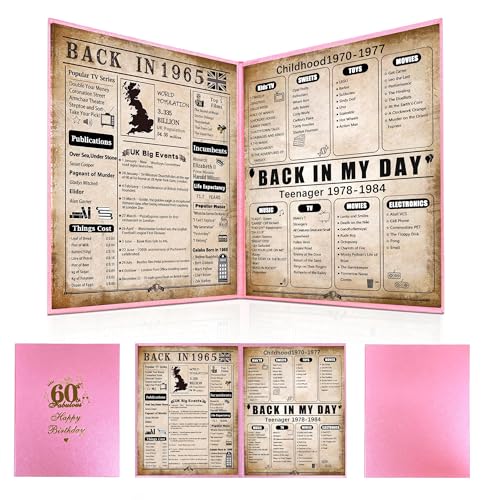 back in 1965 Birthday Poster, 60th Birthday Gifts For Women, 1965 Birthday Gifts Ideas For Her, Happy 60 Years Birthday Present For Mum,Sister, Pink Eco-Friendly Foldable Paper 8×10 Inch