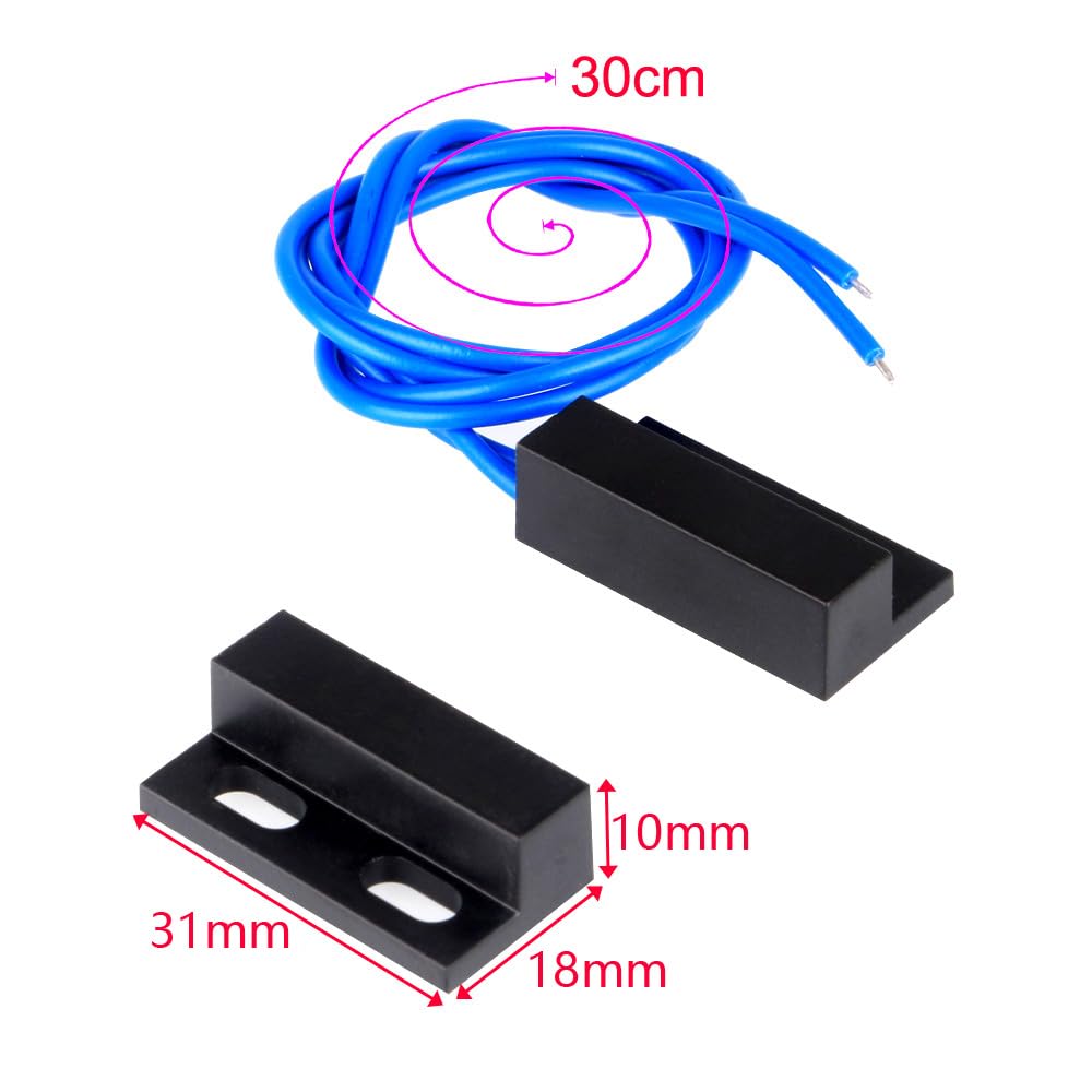Gebildet Interruttore magnetico normalmente aperto con filo,1set Sensore contatto per cancello sicurezza per finestra incasso Allarme 100V-240V Guscio in lega di alluminio Interruttore magnetico Reed