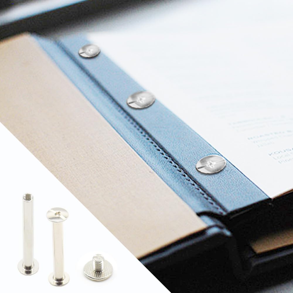 50 Pezzi/25 Set Viti Per Rilegatura in Argento Vite a Testa Piatta in Metallo Viti Chicago per Libri Decorazione e Rilegatura（M5x35）