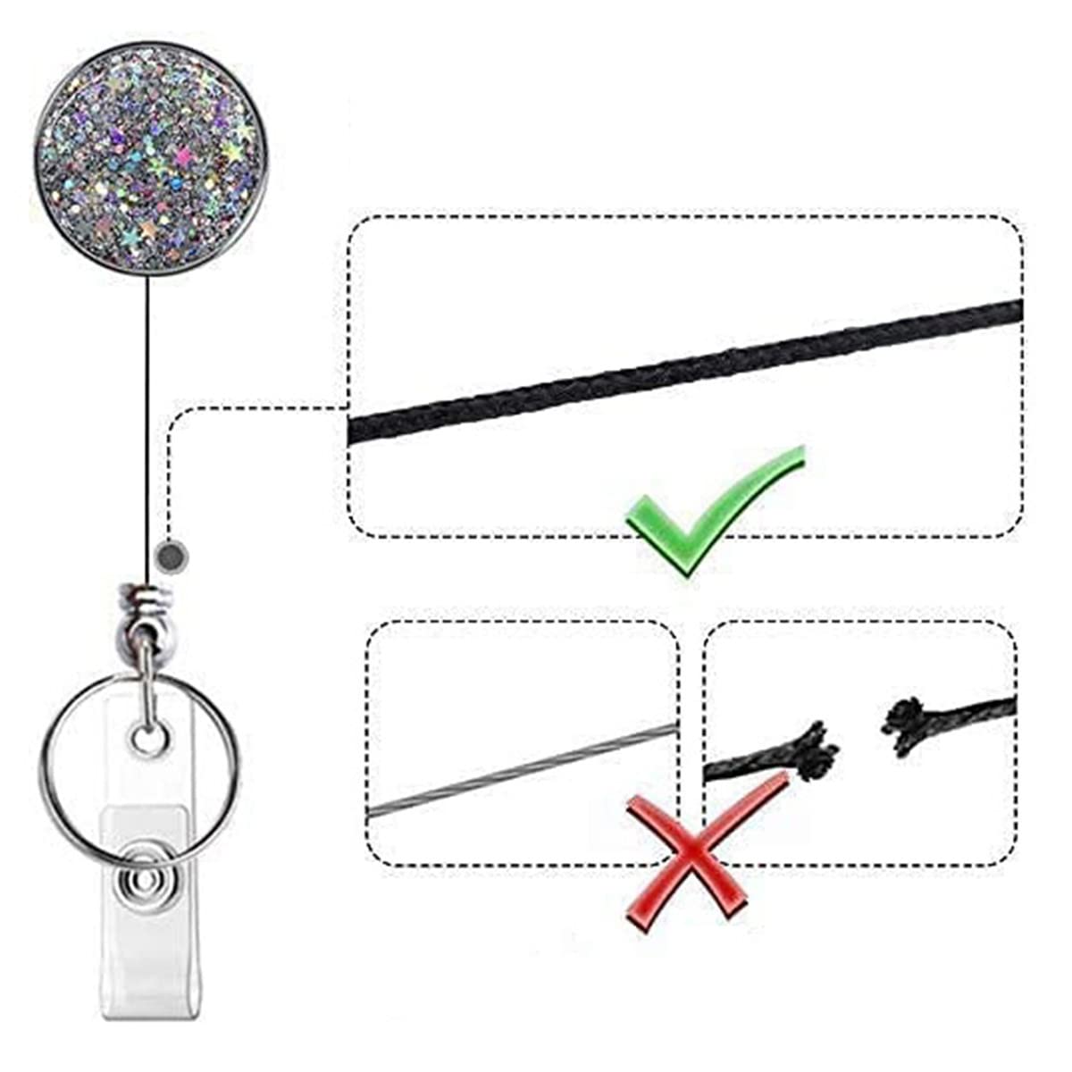FZLANQ 3 Pcs Retractable Badge Holders Glittery Badge Clips Nursing Badge Reel Retractable ID Holder Retractable Badge Reels for Nurse Teacher Student - Image 4