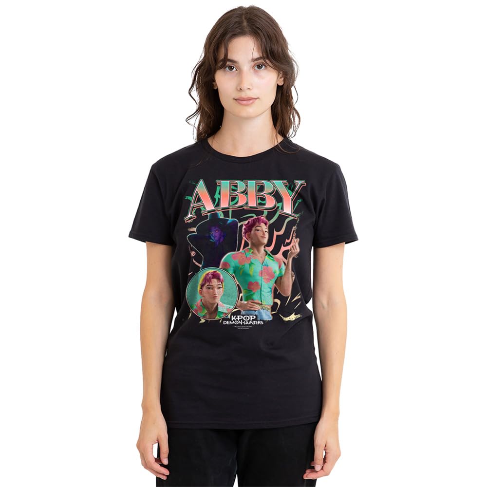 Kpop Demon Hunters Saja Boys Abby Homage Ladies T Shirt, Black, XX-Large