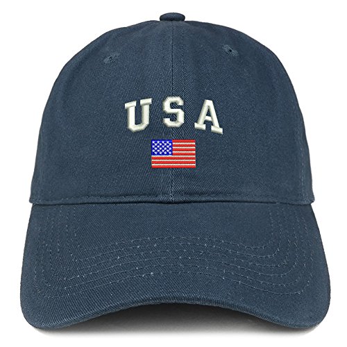 Trendy Apparel Shop American Flag and USA Embroidered Dad Hat Patriotic Cap - Navy