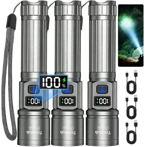 Image of TrixHub Rechargeable Flashlight Super Bright Flashlight 3 Pack (Titanium