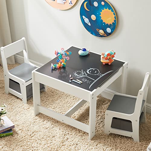 GTOLV Kids Table and Chair Set, 3 in 1 Wooden Activity Table with Storage Drawer for Toddlers...