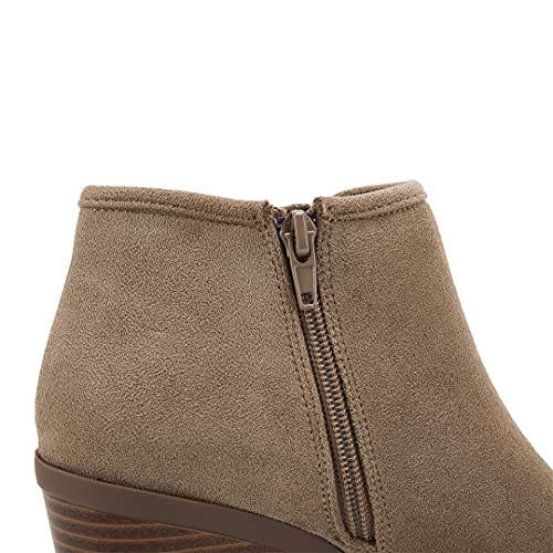 PiePieBuy Womens Ankle Boots Chunky Stacked Heel Slip on Shoes Faux Suede Side Zipper Casual Western Booties3