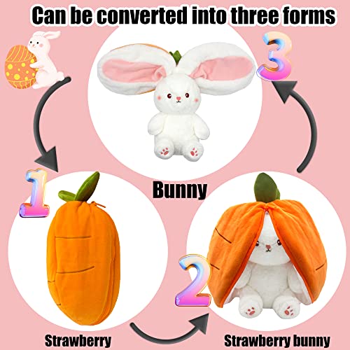 Youblek Bunny Stuffed Animal,Reversible Carrot Strawberry Bunny Plush Doll With Zipper Cute Soft Rabbit Toys Pillow Decoration For Kids And Adults Easter Gifts (Carrot, 7.09 Inches) #TOP1