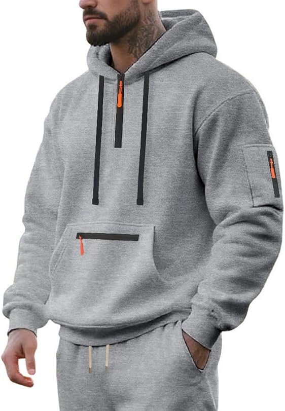Men's Fleece Hoodie Sweatshirts Workout Athletic Hoodies Long Sleeve Quarter Zip Pullover Sweatshirt with Kanga Pockets - Image 2