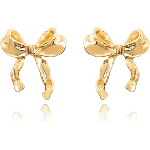 Gold & Silver Bow Earrings - Pearl & Ribbon Dangle & Stud Earrings