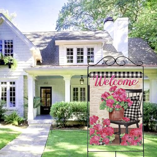 Dyrenson Welcome Spring Pink Geranium Flower 28 x 40 House Flag Double by Dyrenson - Used condition - Image 5