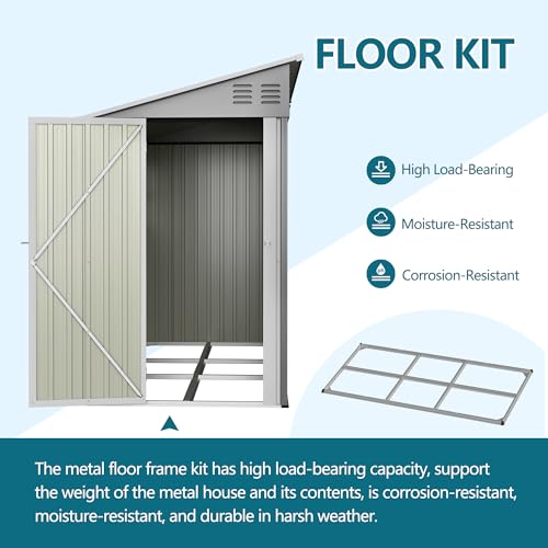 Image of YOPTO 4x10 FT Lean to Outdoor Storage Shed with Floor Kit,Metal Shed W /Left /Right Optional Lockable Door & 2 Windows,Garden Tool Storage House W /Air Vents & Sloping Roof,for Backyard,Patio,Gray