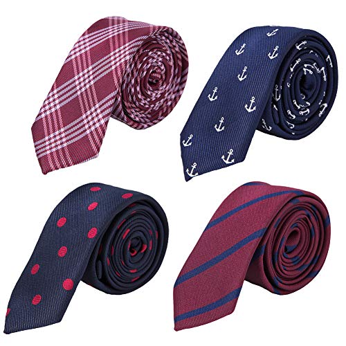 AUSKY 4 PACKS Mens Slim Tie 2 inch Wide Fashion Textured Skinny neckties for Men Boys 2'' C