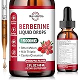 ReviNutra Berberine HCL Liquid Drops, 1500mg Berberine Supplement with Ceylon Cinnamon, Bitter Melon, Milk Thistle for Immune, Digestion System & Heart Health, 2 Fl Oz, Sugar-Free Pineapple Flavor