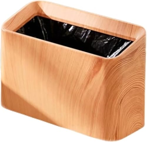 KryZaro 木目調 ゴミ箱 2 件套 方形 + 円形 22×9.4×15cm 無蓋コーン型 デスク用 リビング・寝室・浴室 耐用性 PP 素材 ゴミ袋固定機能 分類収納