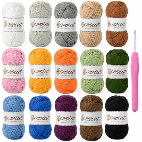 15 Pack 100% Milk Cotton Yarn for Crocheting 750g/1968.5yd Baby Yarn for Crocheting Soft Fuzzy 5 Ply Cotton Crochet Amigurumi Yarn for Puzzle/Clothes&Crafts(Set C)