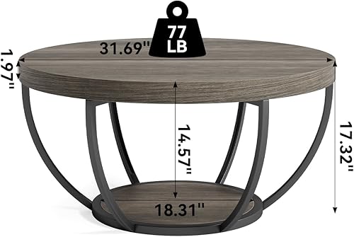 Miniatura 3 de LITTLE TREE Mesa de Centro Redonda, Mesa de Centro Circular de 32" para Sala de Estar, Mesa Central de Acento de Madera de 2 Niveles con Gris y