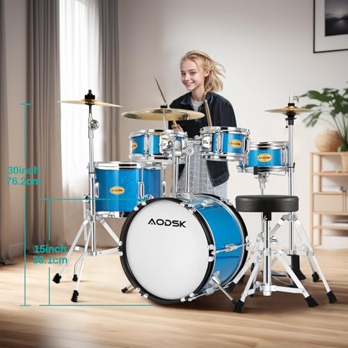 image for AODSK Drum Sets 5-Piece for Beginners, 14 inch Full Size Complete Drum