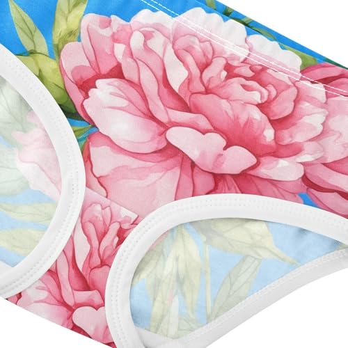 Watercolor Pink Peonies Floral Blue Cute Panties Girl Toddler Girls Underwear Cotton Fun Briefs Girls Undies 2t4