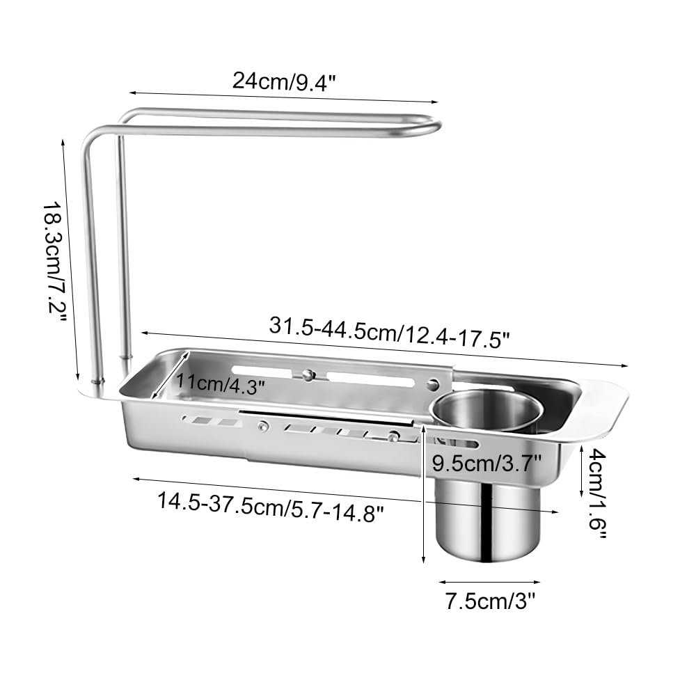 DONGKER Égouttoir a Éponge Rétractable en Acier Inoxydable Amovible avec Trous de Drainage Creux au Fond,pour Comptoir de Cuisine Évier de Cuisine