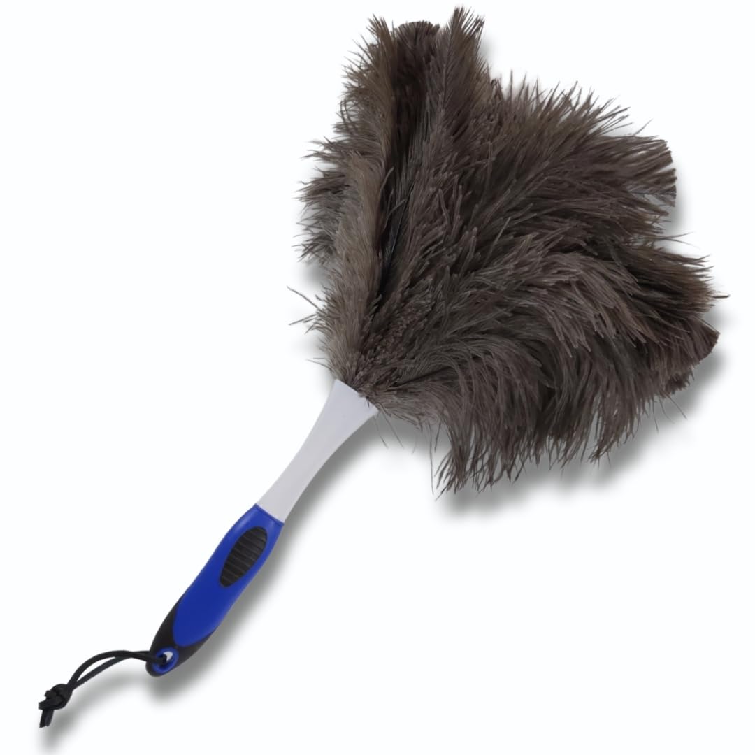 OfficeGear Genuine Ostrich Feather Duster PVC Handle - 8" | 20cm Office Desktop Household Dust Removal
