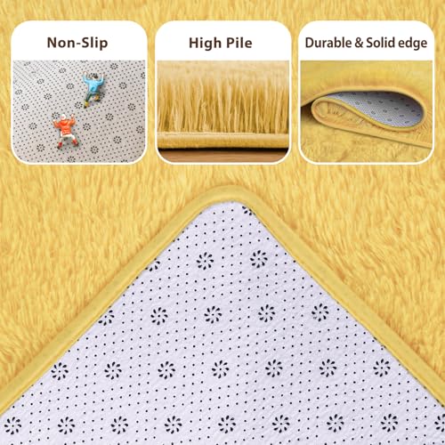 8x10 Area Rugs for Living Room Shag Fluffy Rug Bedroom Plush Carpet Non Slip for Nursery Kids PlayRoom Home Decor Aesthetic,Light Yellow