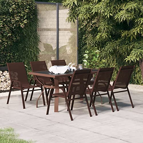 Gecheer - Juego de comedor de jardín (7 piezas, color marrón y negro, salón al aire libre, mesa y sillas, 6 personas, juego de muebles al aire libre, muebles de cena para balcón tipo A