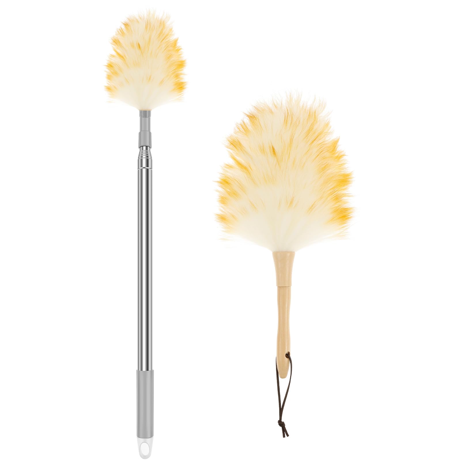 2Pcs Sofa Cleaning Lambswool Duster, Feather Duster for Cleaning Fans, Reusable Table Cleaning Faux Lambswool Duster with Retractable Pole for Photo Frames and Furniture