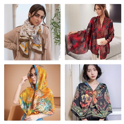 Silk Scarf For Women Colorful Flower Butterfly Pattern Large Long Scarf Warm Shawl Stole Sunscreen Hijab Beach Wrap2